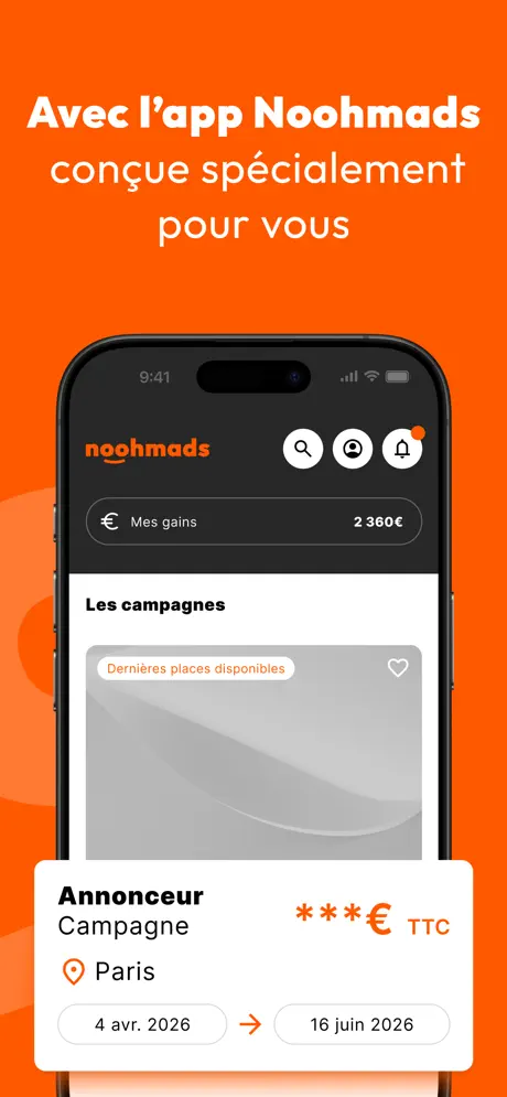 Application noohmads pour chauffeurs VTC - écran campagnes