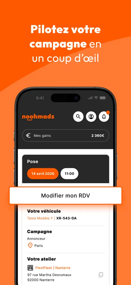 Application noohmads - écran planning
