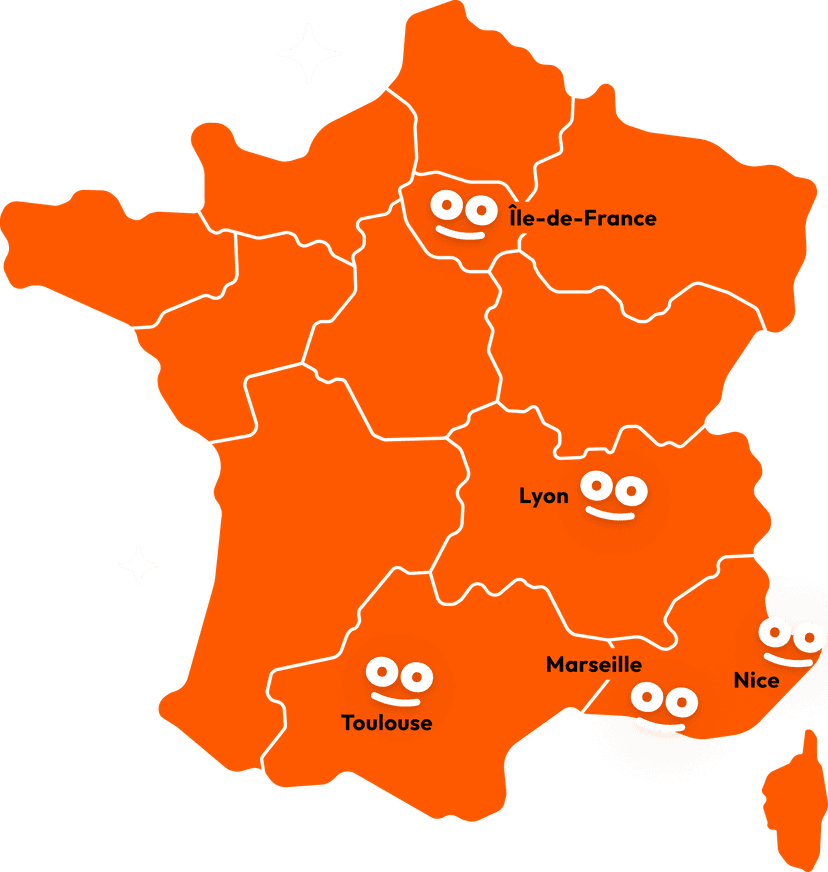 Carte de France montrant la couverture noohmads dans 5 métropoles